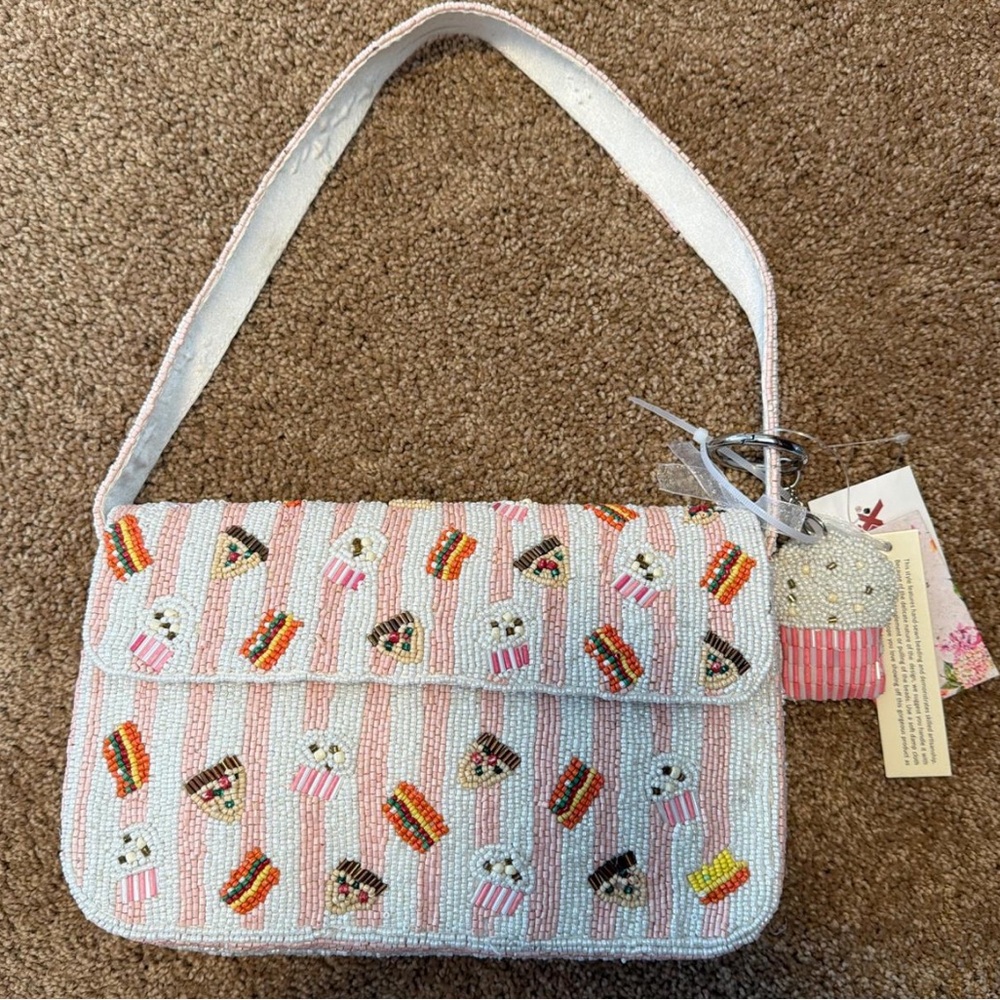 Pink Beaded Cupcake & Dessert Shoulder Bag